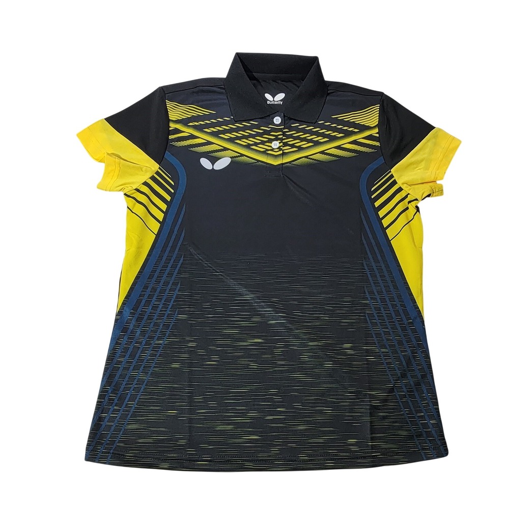 Butterfly Table Tennis Polo Shirt Black Yellow Graphic Print Mens Small